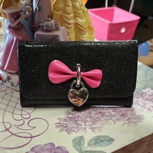 Claire's Black Glitter Heart Locket/Pink Bow Wallet
